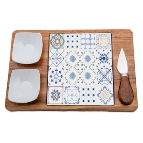 Evviva Maiolica Cutting Board with Knife 30cm x 17cm