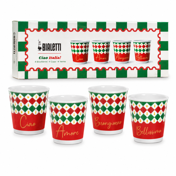 Bialetti Ciao Italia – Sada 4 Porcelánových Espresso Šálků