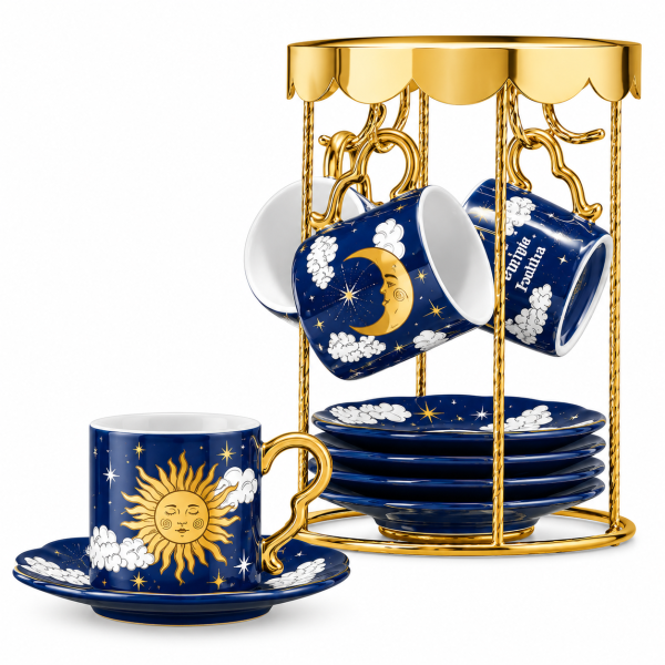 Bialetti Giostra Cielo Stellato – Sada 4 šálků na espresso s podšálky
