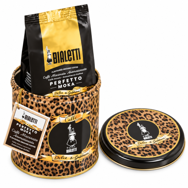 Bialetti Dolce&amp;Gabbana Perfetto Moka Audace – mletá káva 200 g + kovová dóza na kávu