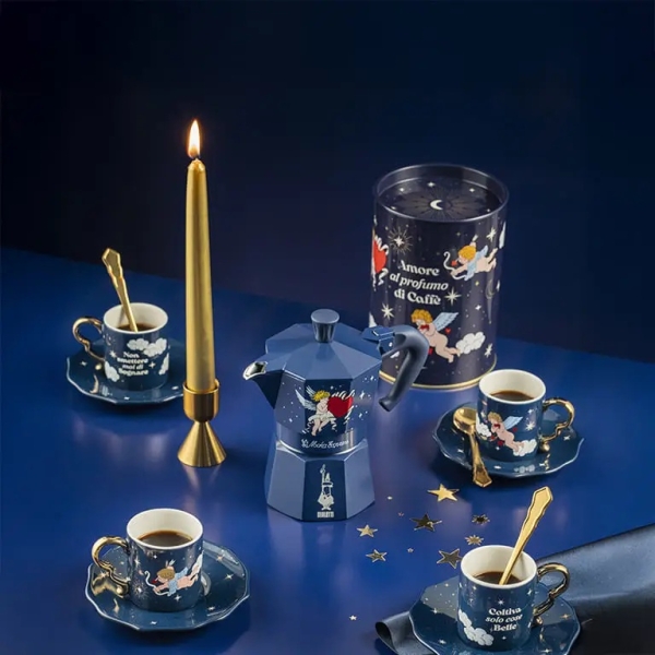 Bialetti Cielo Stellato – Sada 4 šálků s podšálky s anděly